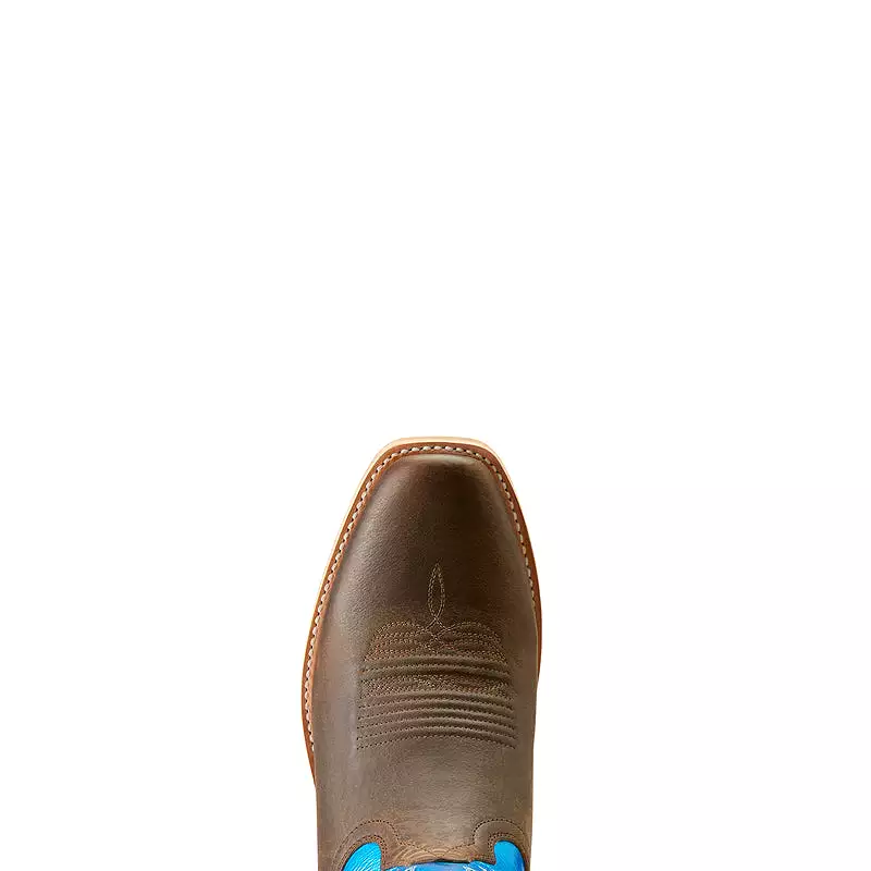 'Ariat' Men's 14 Ringer Cowboy Western Narrow Cutter Toe - Tobacco Toffee / Bright Blue