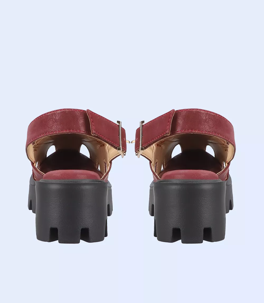 BW9561-MAROON-Women Platform Sandals