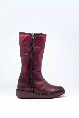 Chunky Zip Boots in Maroon