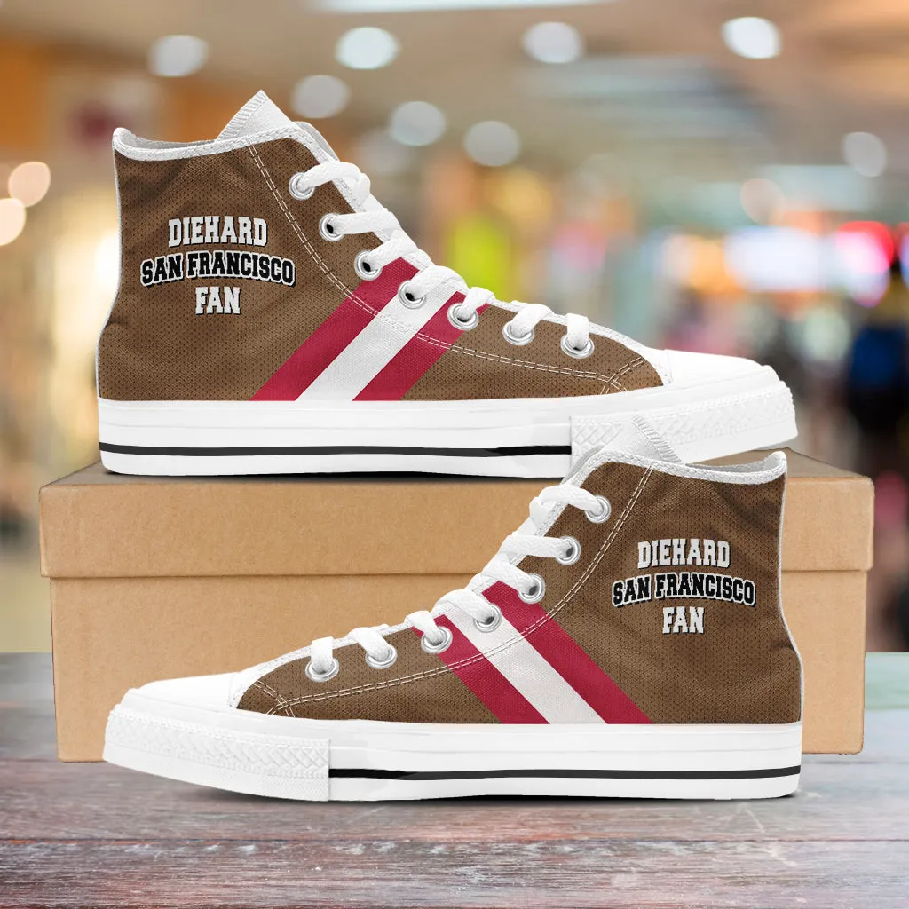 Diehard San Francisco Fan Sports High Top Shoes Brown White