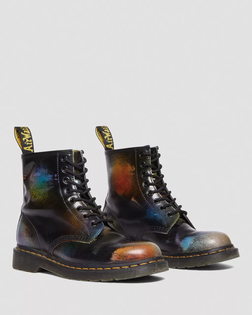 Doc Martens UNISEX 1460 FOR PRIDE RUB OFF LEATHER LACE UP BOOTS (BROWN+MULTI RAINBOW RUB OFF)