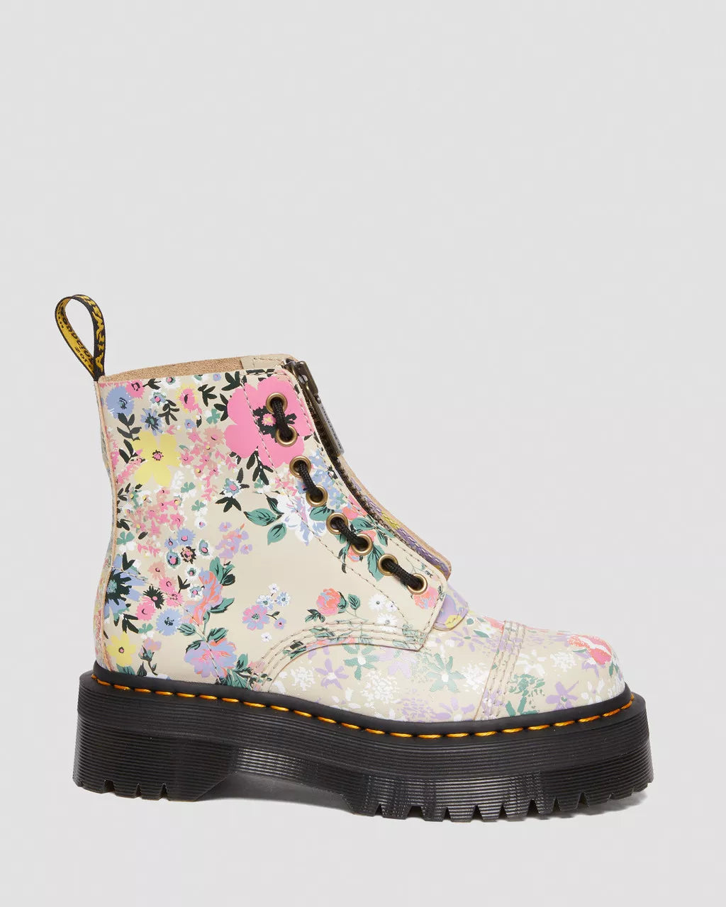 Doc Martens UNISEX SINCLAIR FLORAL MASH UP LEATHER PLATFORM BOOTS (PARCHMENT BEIGE PHANTOM FLORAL SHADOW BACKHAND)