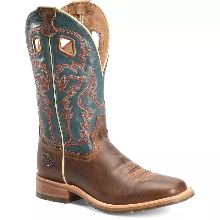 'Double H' Men's 12Elliot SR Western Square Toe Roper - Brown / Green