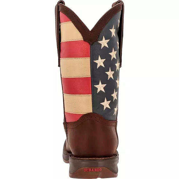 'Durango' Men's 11 Rebel Patriotic Flag Western Square Toe - Brown & Union Flag