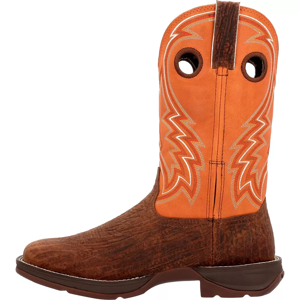 'Durango' Men's 12 Rebel Western Square Toe - Cedar Bark / Monarch Orange