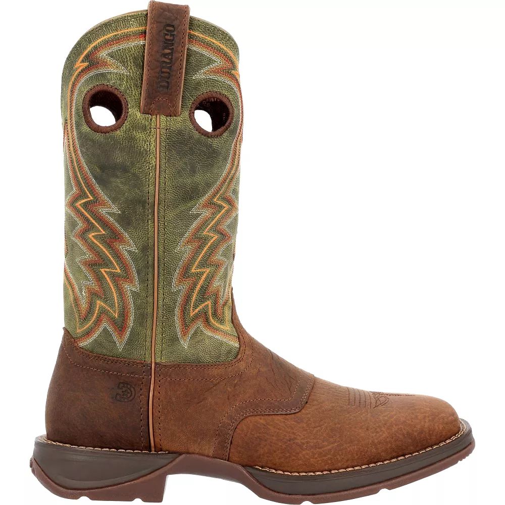 'Durango' Men's 12 Rebel Western Square Toe - Dark Chestnut / Hunter Green