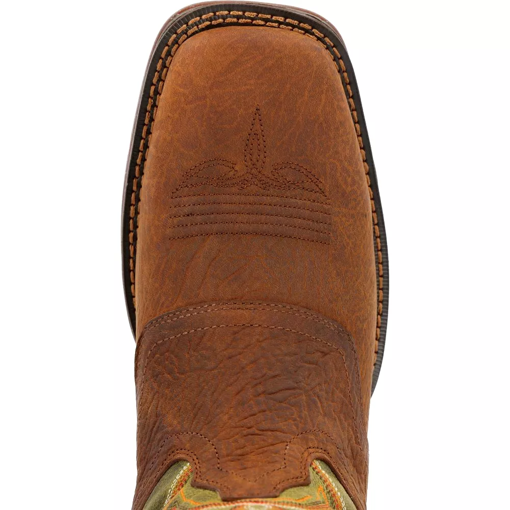 'Durango' Men's 12 Rebel Western Square Toe - Dark Chestnut / Hunter Green