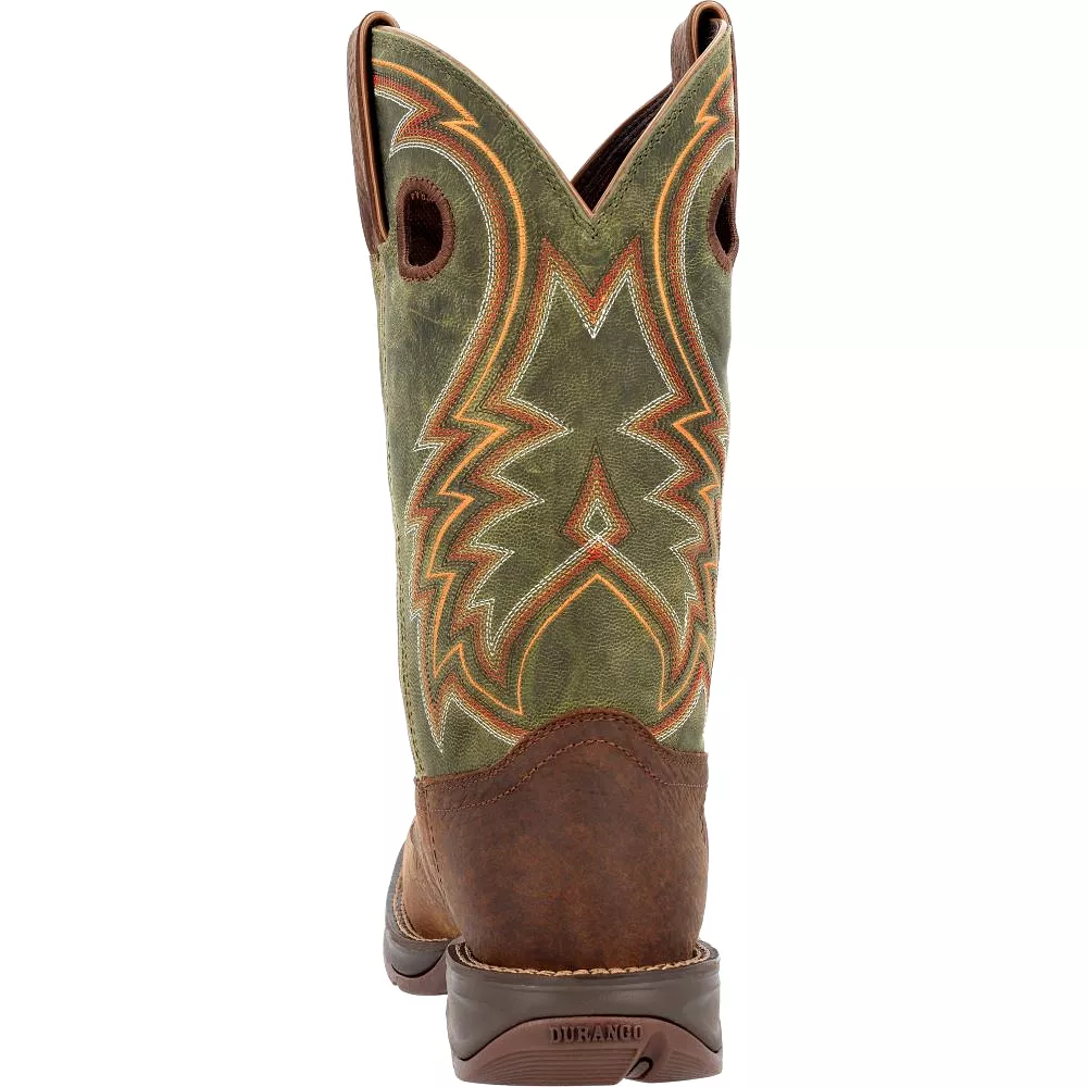 'Durango' Men's 12 Rebel Western Square Toe - Dark Chestnut / Hunter Green