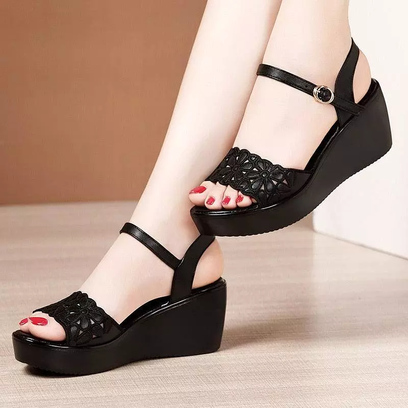 Floral Cut-out Wedge Sandal Shoes