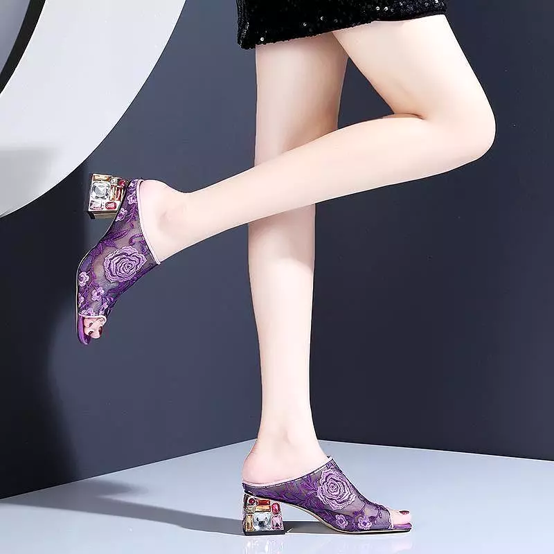 Floral Peep Toe Slip On Shoes