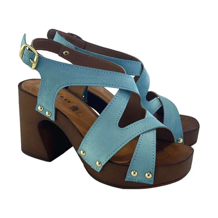 Gallo Shoes 436 Sandali Donna Tacco Alto Con Cinturino Azzurro