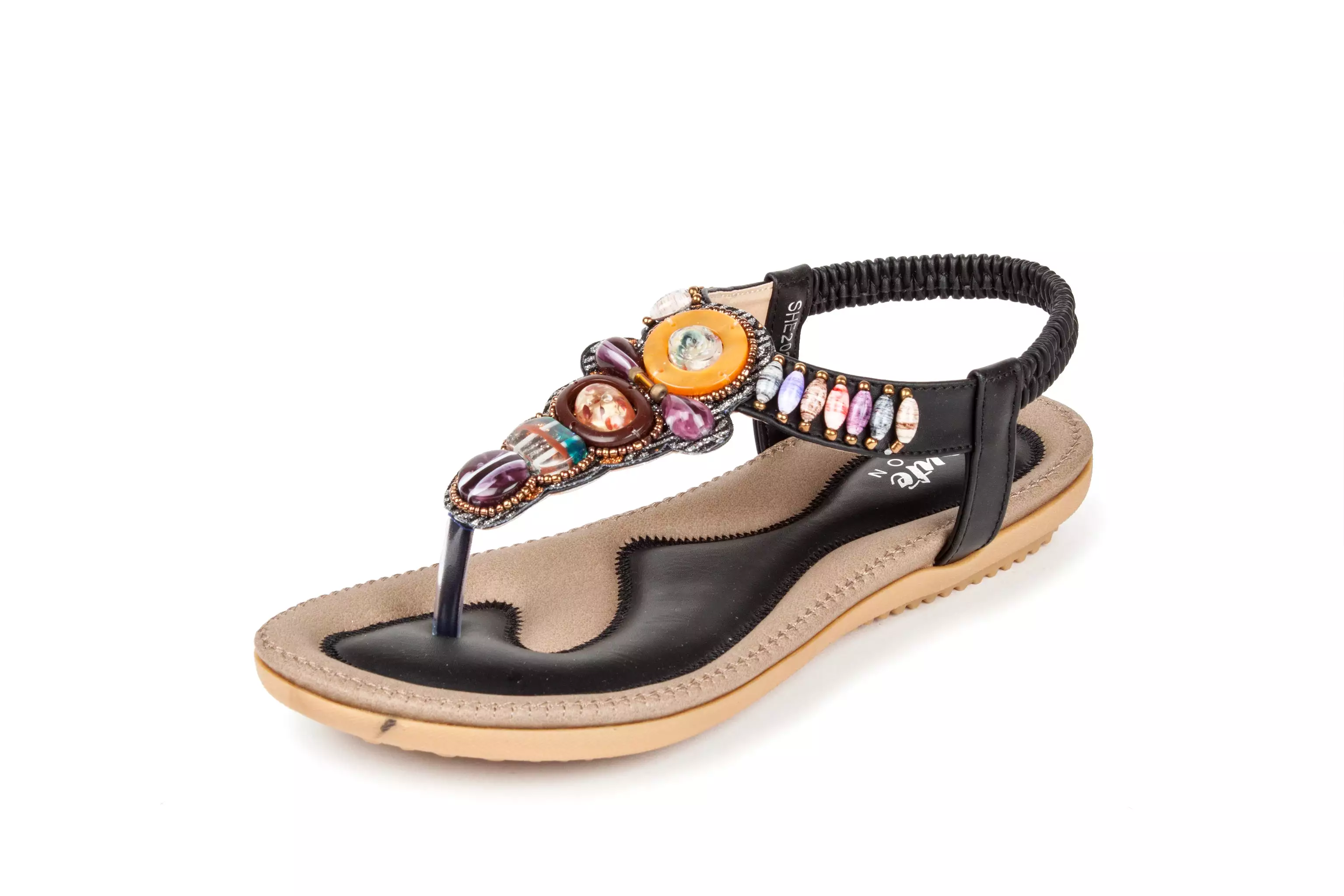 Haute Edition Women's Bohemian Beaded Elastic Slip on Comfort Sandals