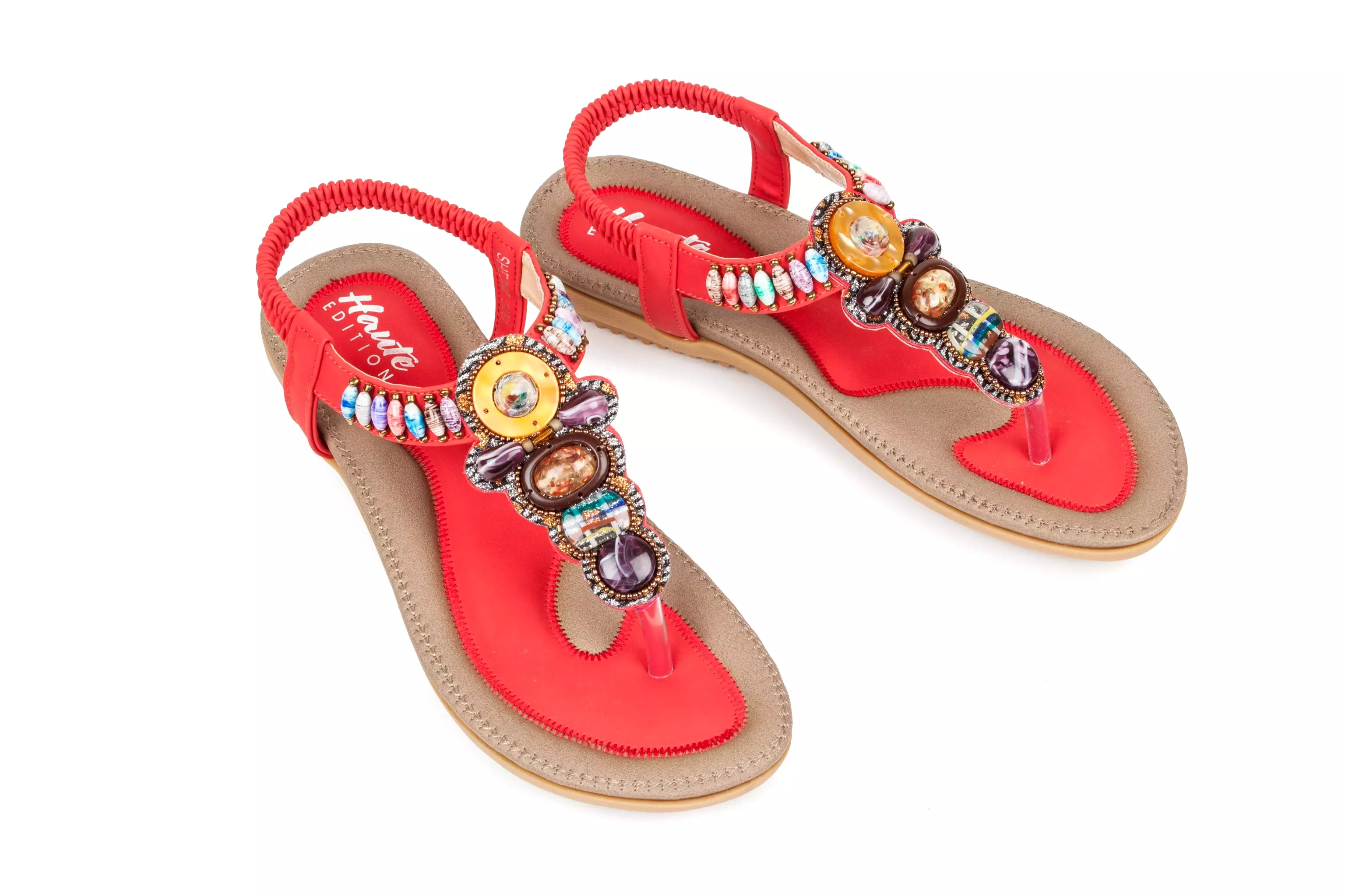 Haute Edition Women's Bohemian Beaded Elastic Slip on Comfort Sandals