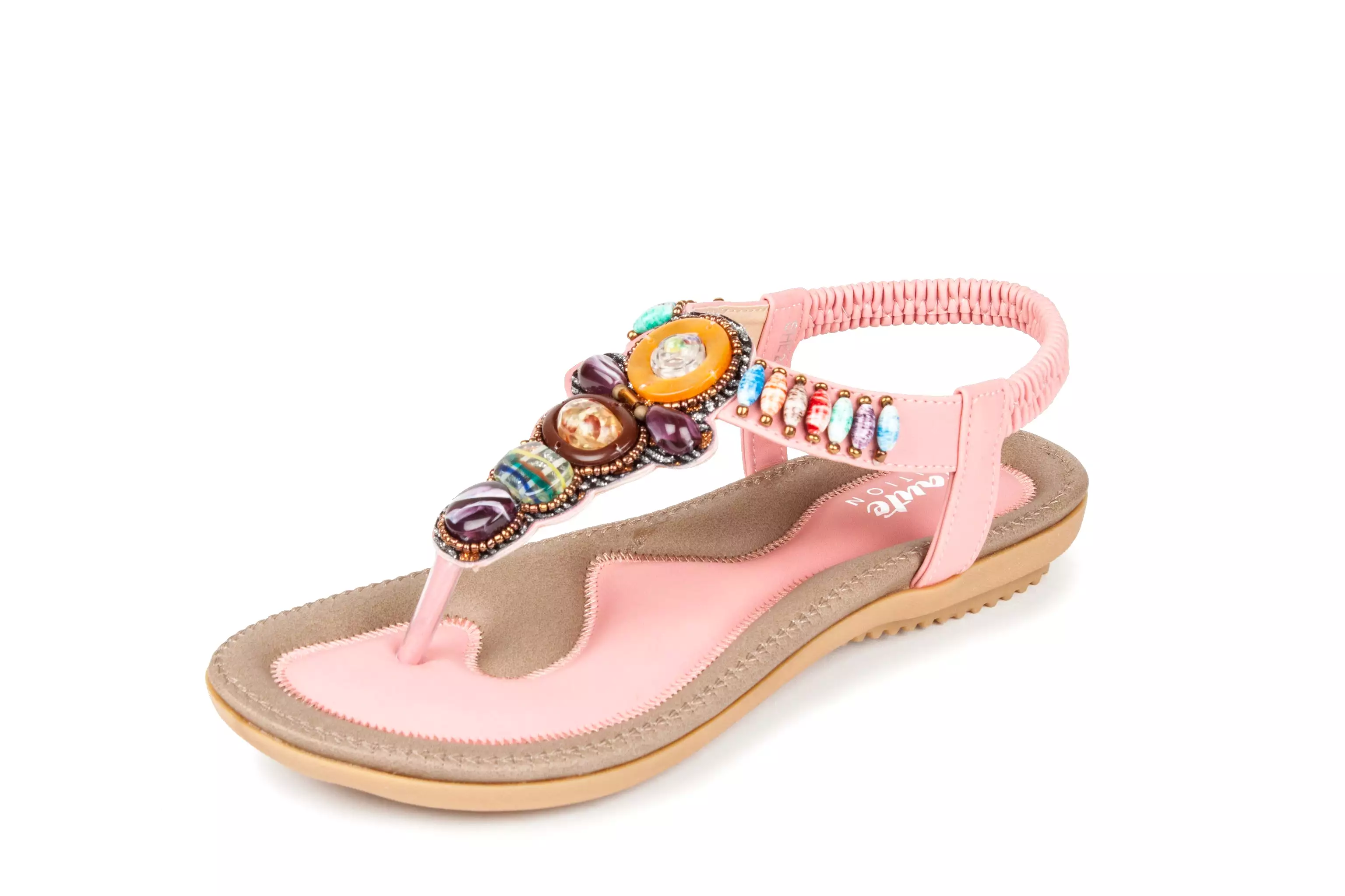 Haute Edition Women's Bohemian Beaded Elastic Slip on Comfort Sandals