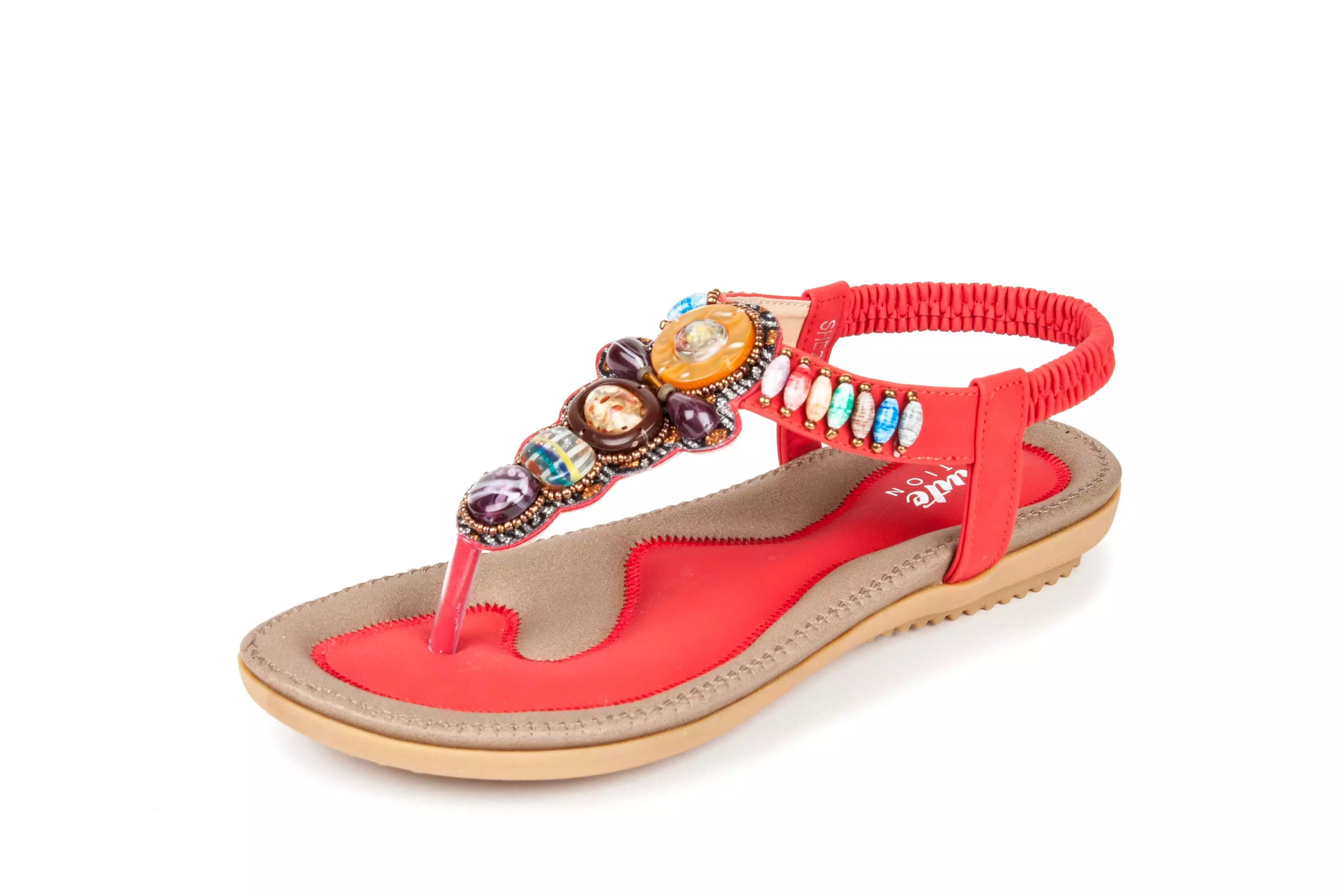 Haute Edition Women's Bohemian Beaded Elastic Slip on Comfort Sandals