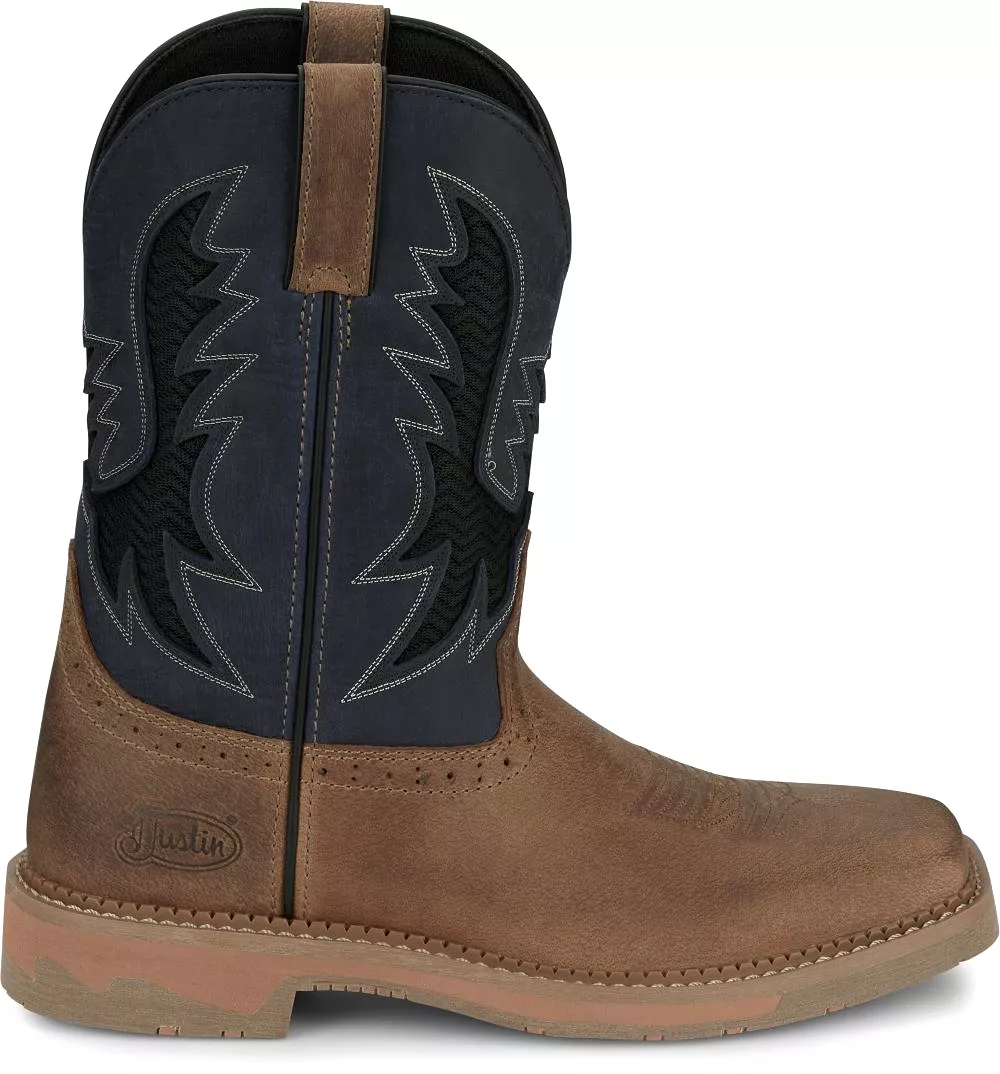 'Justin' Men's 11 Stampede Bolt Western Square Toe - Peanut Tan / Navy