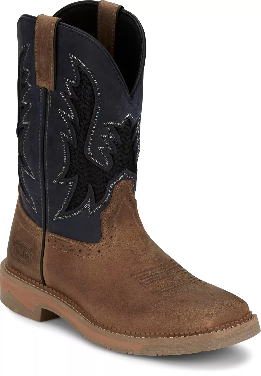 'Justin' Men's 11 Stampede Bolt Western Square Toe - Peanut Tan / Navy