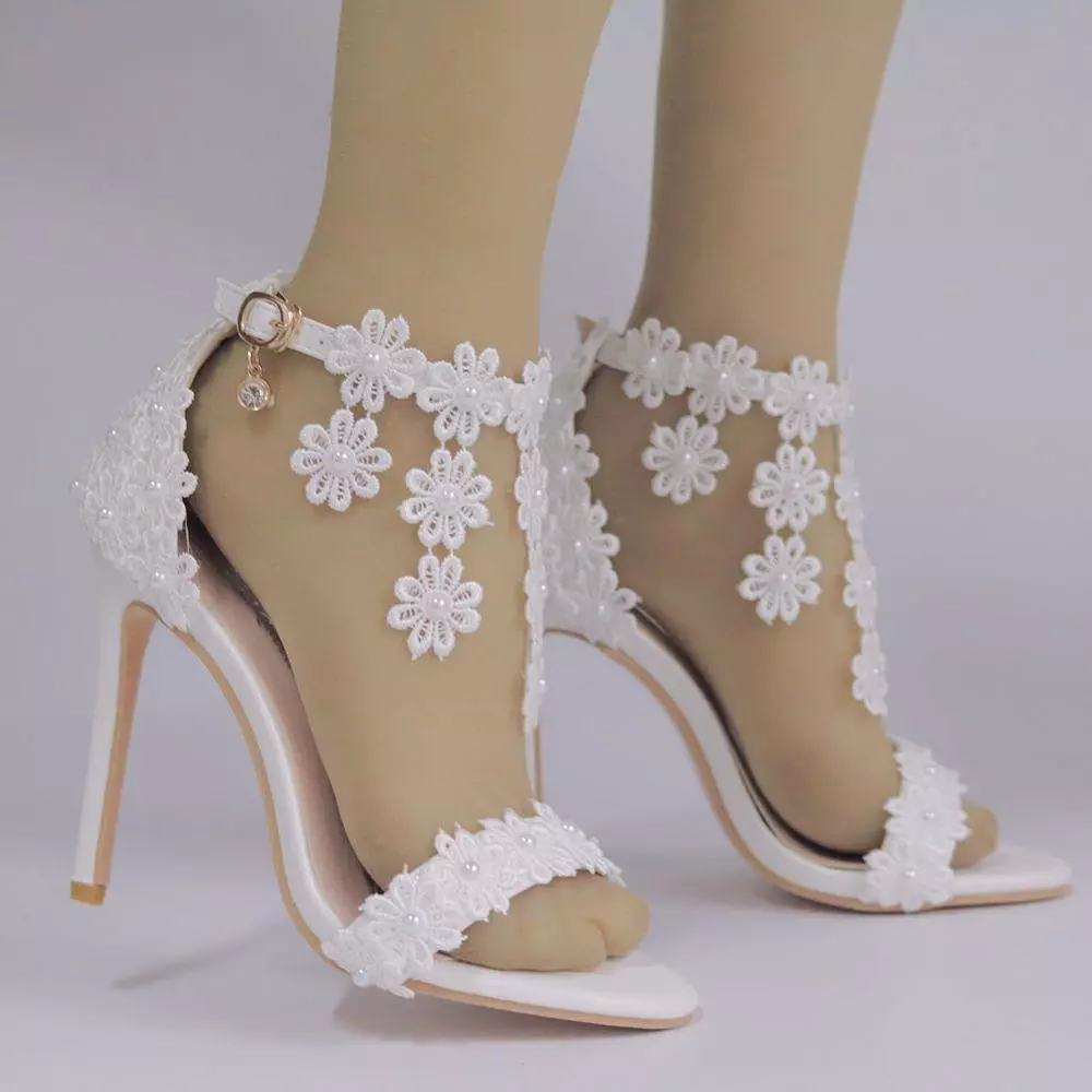 Lace Ankle Strap Sandals, Bridal Wedding Shoes