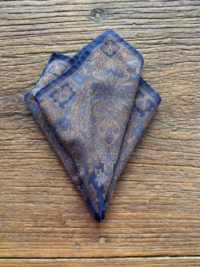 NAVY AND TOBACCO PAISLEY POCKET SQUARE