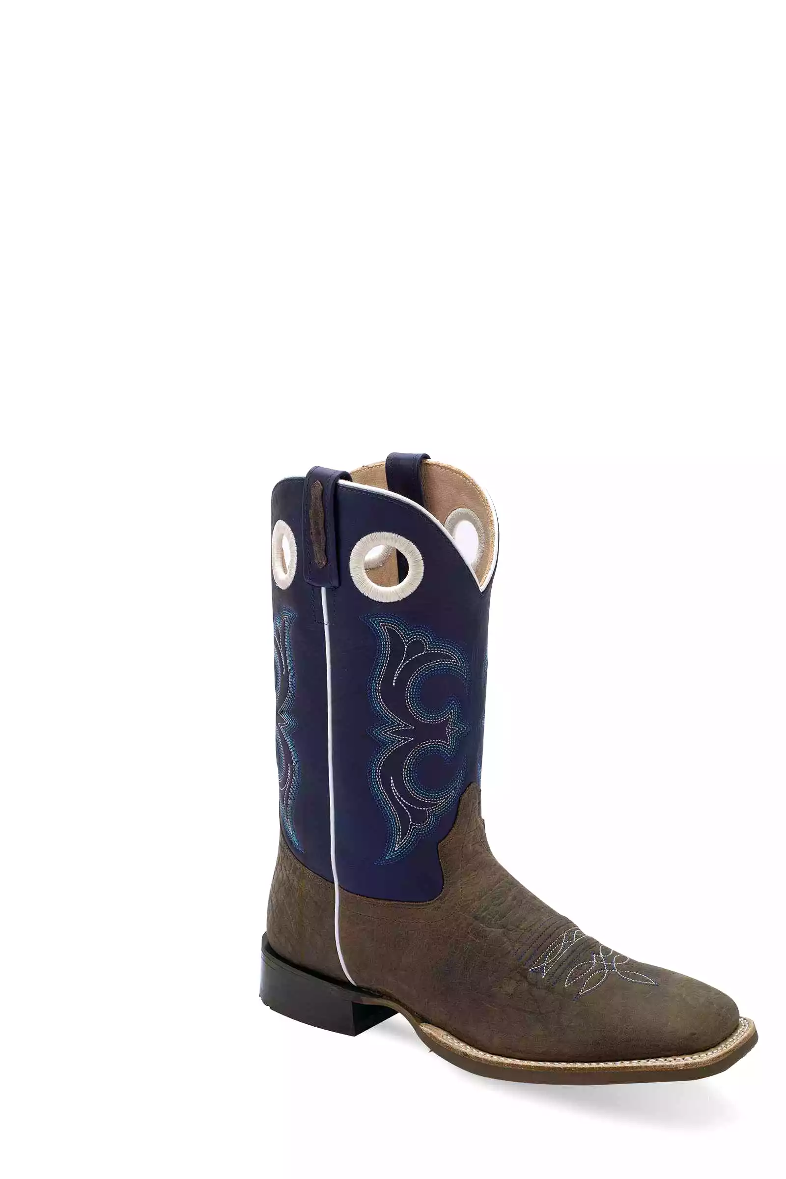 'Old West' Men's 9 Western Square Toe - Brown Bull Hide / Midnight Blue