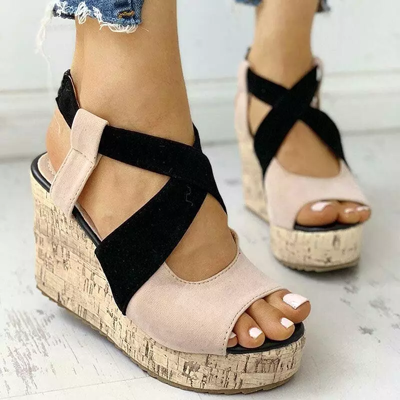 Patchwork Wedge Sandal Shoes