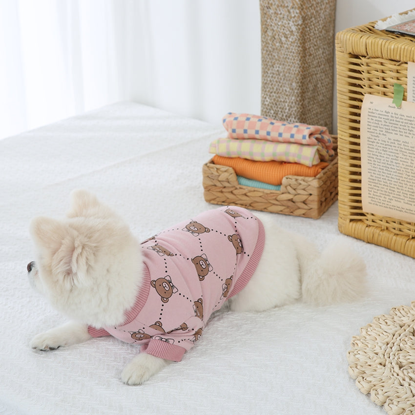 R logo Cute Bear Patterned Dogs Clothes Casual Comfortable Clothing Korean Designers Apparel Outfits Pets Knit Banding