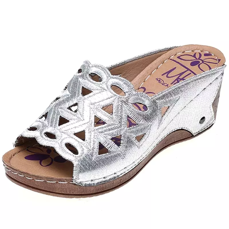 Slip-on Embroidered Wedge Sandals