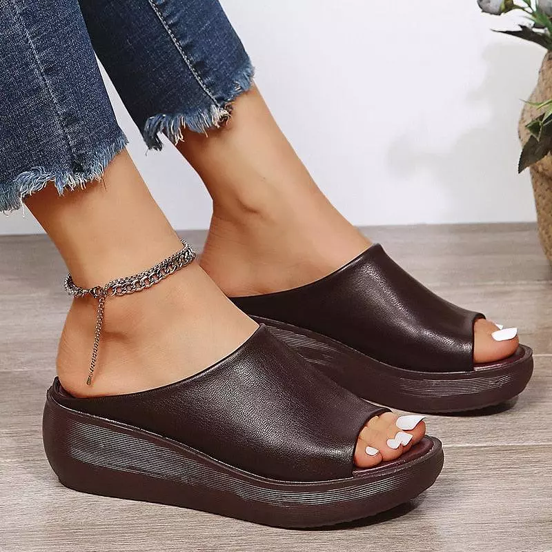 Slip-on Leather Wedge Sandals