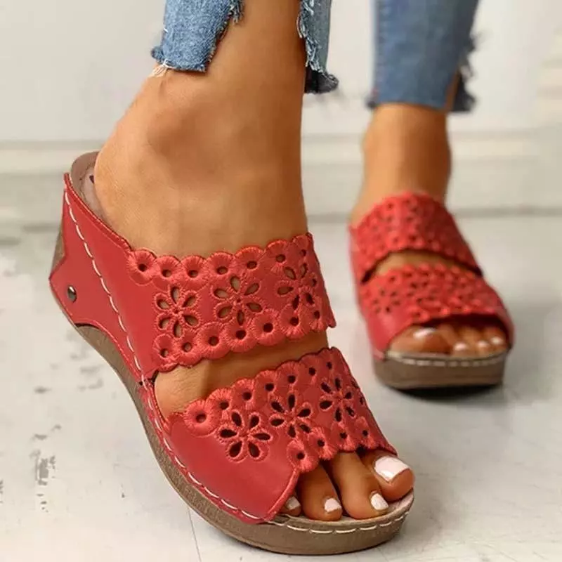 Summer Slip-on Leather Wedge Sandals