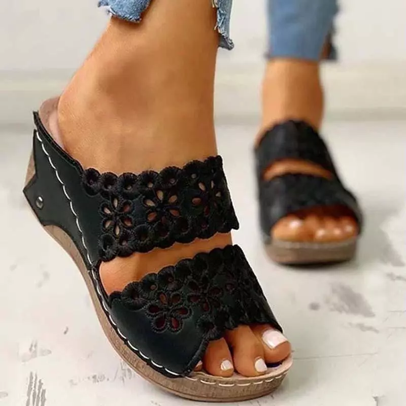 Summer Slip-on Leather Wedge Sandals