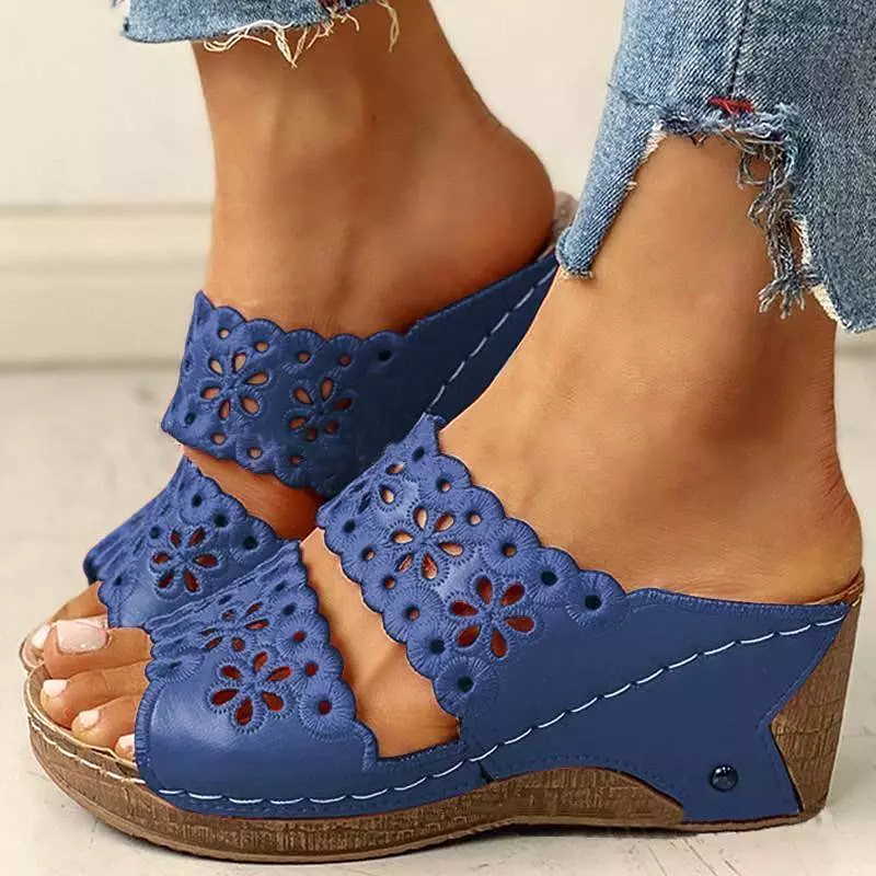 Summer Slip-on Leather Wedge Sandals