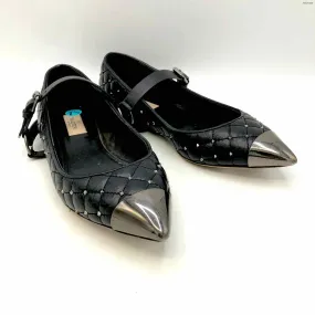 VALENTINO Black Pewter Leather Made in Italy Rockstud Flats Shoes