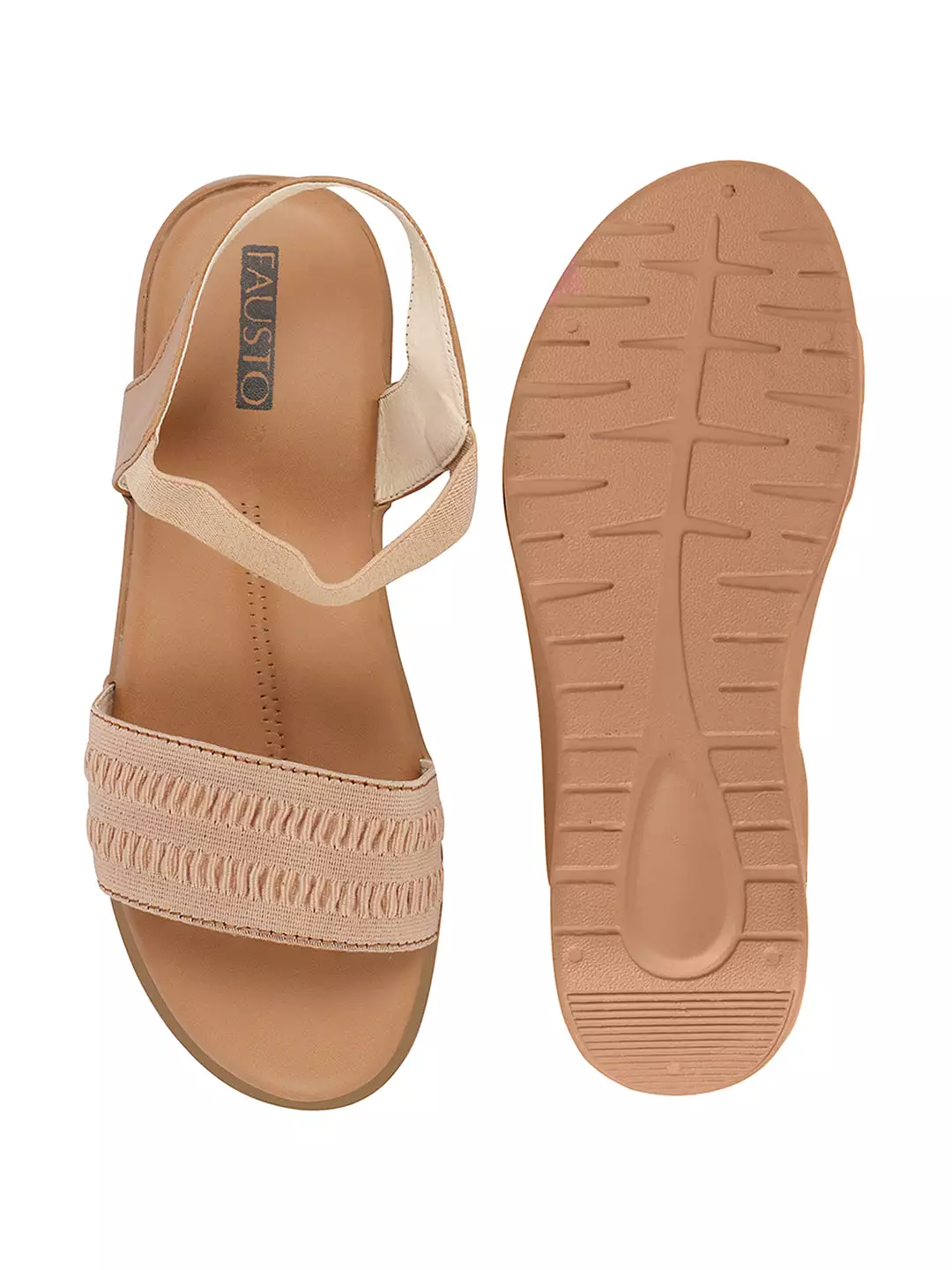 Women Camel Open Toe Platform Woven Design Slip On Sandals