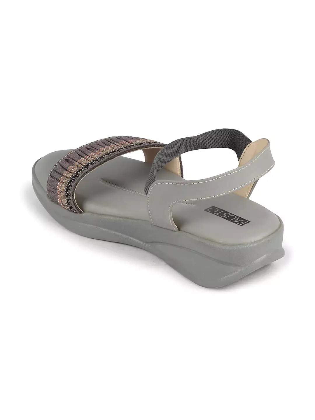 Women Grey Open Toe Multi Color Strap Platform Woven Design Slip On Sandals