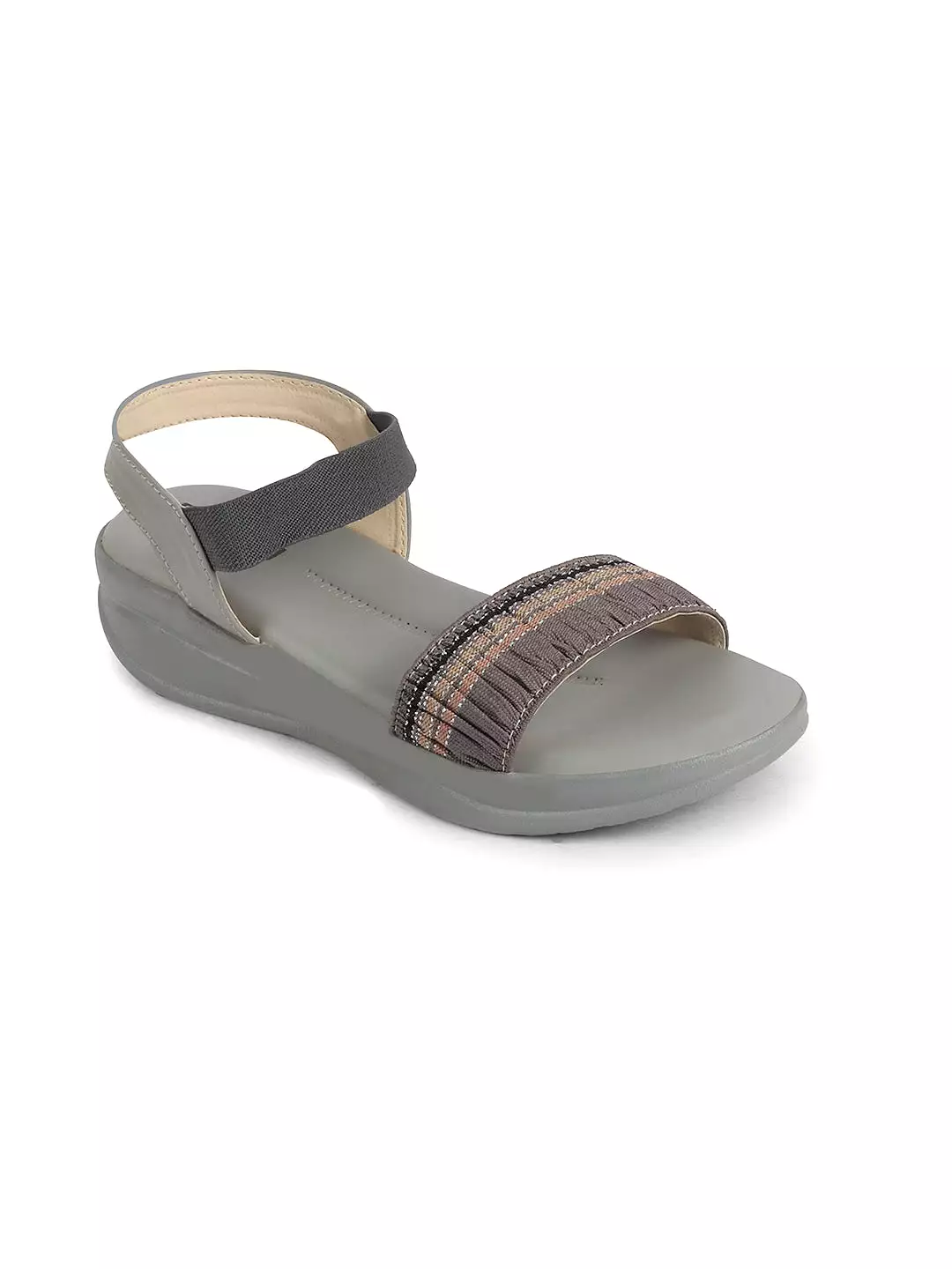 Women Grey Open Toe Multi Color Strap Platform Woven Design Slip On Sandals