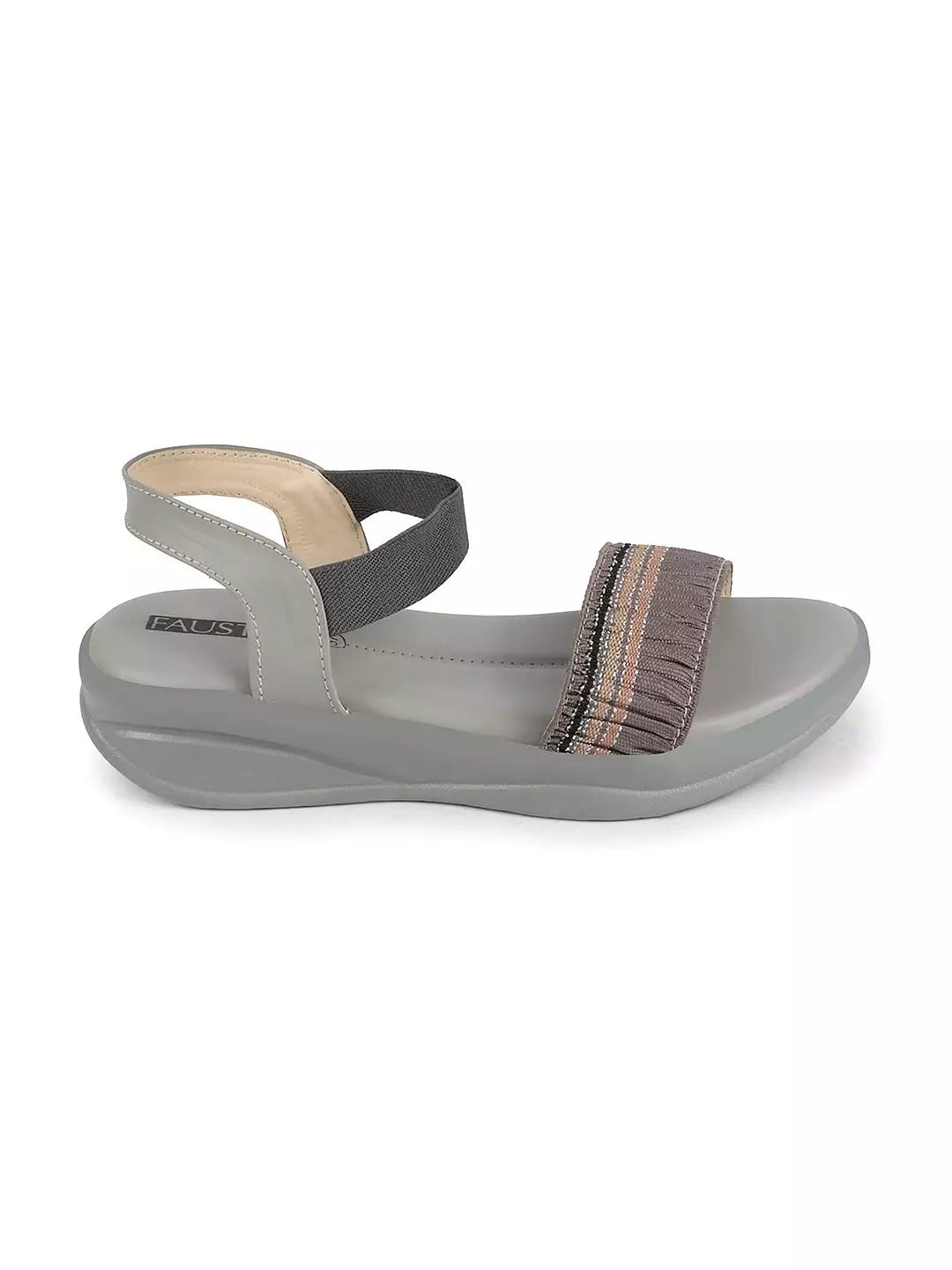 Women Grey Open Toe Multi Color Strap Platform Woven Design Slip On Sandals