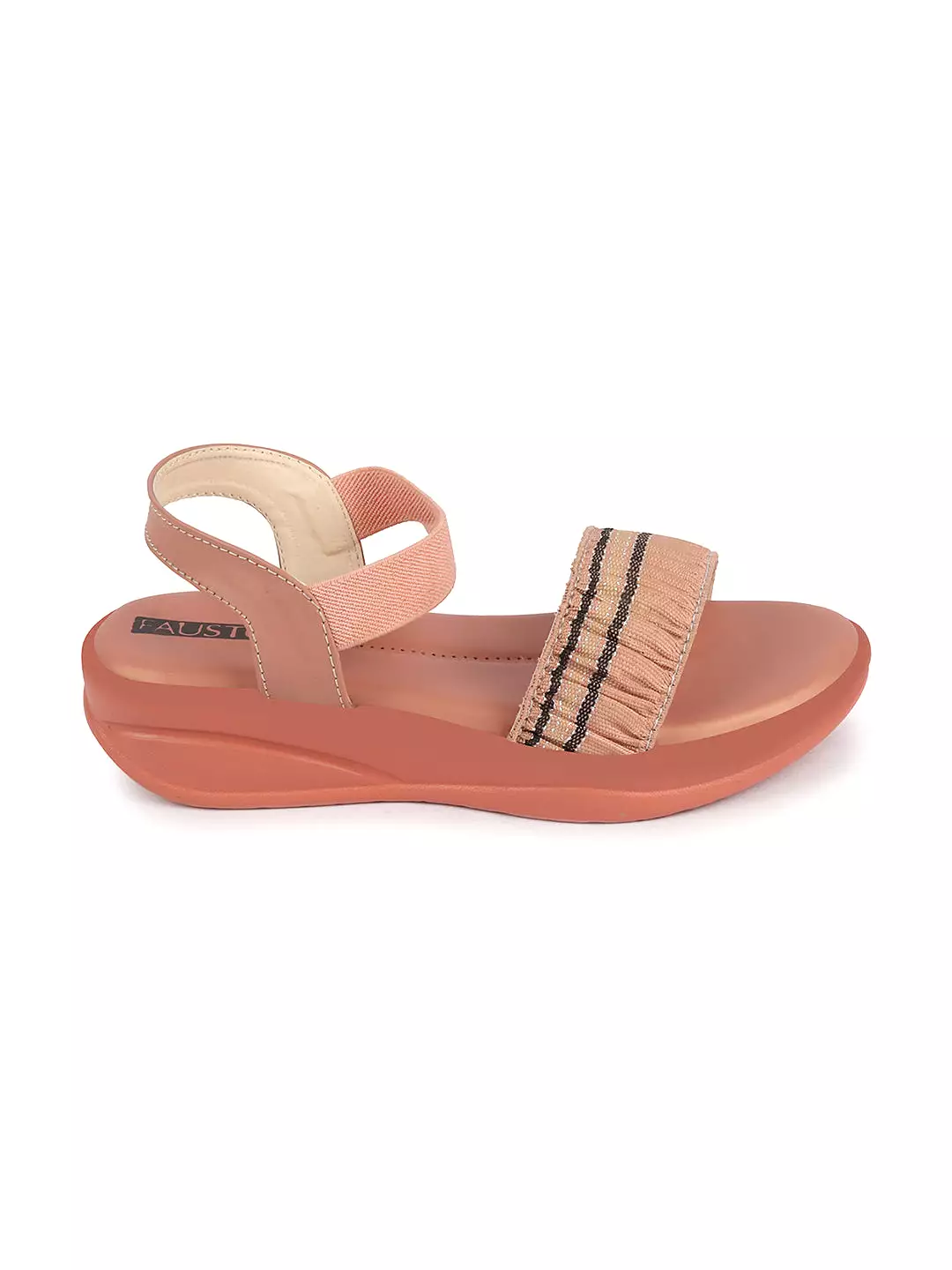 Women Pink Open Toe Multi Color Strap Platform Woven Design Slip On Sandals