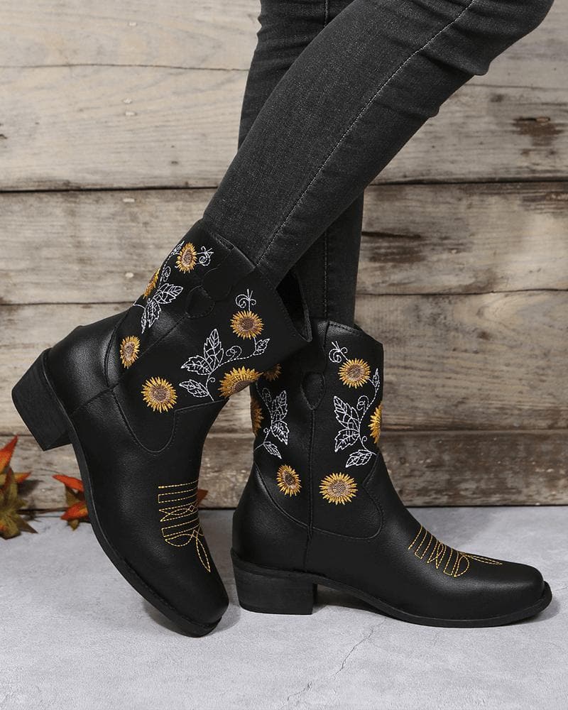 Women's Casual Daily Floral Embroidery Slip On Boots