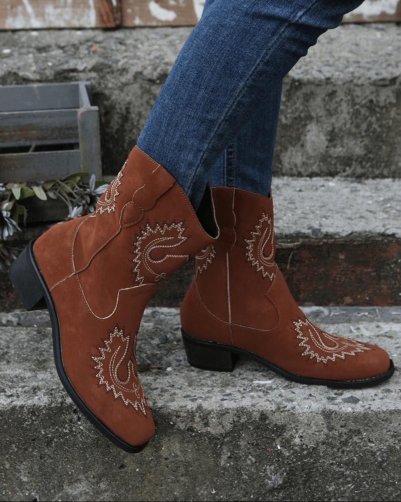 Women's Casual Daily Floral Embroidery Slip On Boots