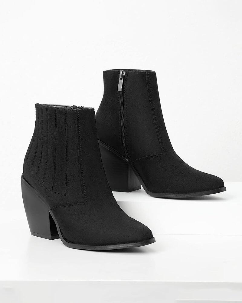 Women's Casual Simple Elastic Band Zipper Chunky Heel Boots