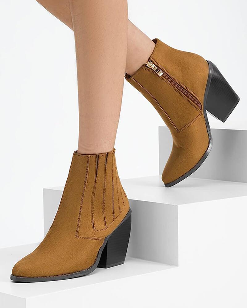 Women's Casual Simple Elastic Band Zipper Chunky Heel Boots