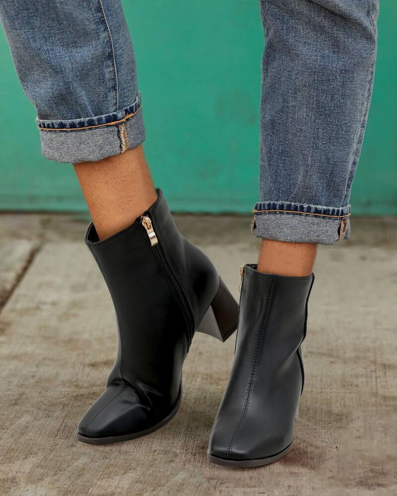 Women's Casual Simple Square Toe Zipper Chunky Heel Boots