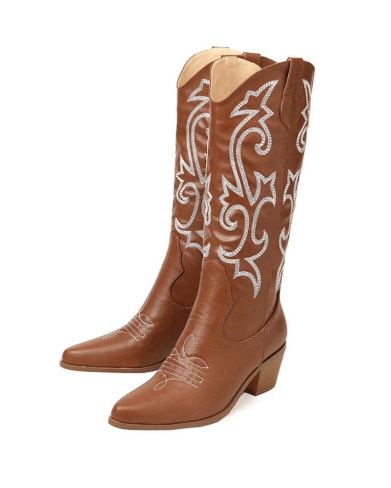 Women's Embroidery Chunky Cowboy Boots