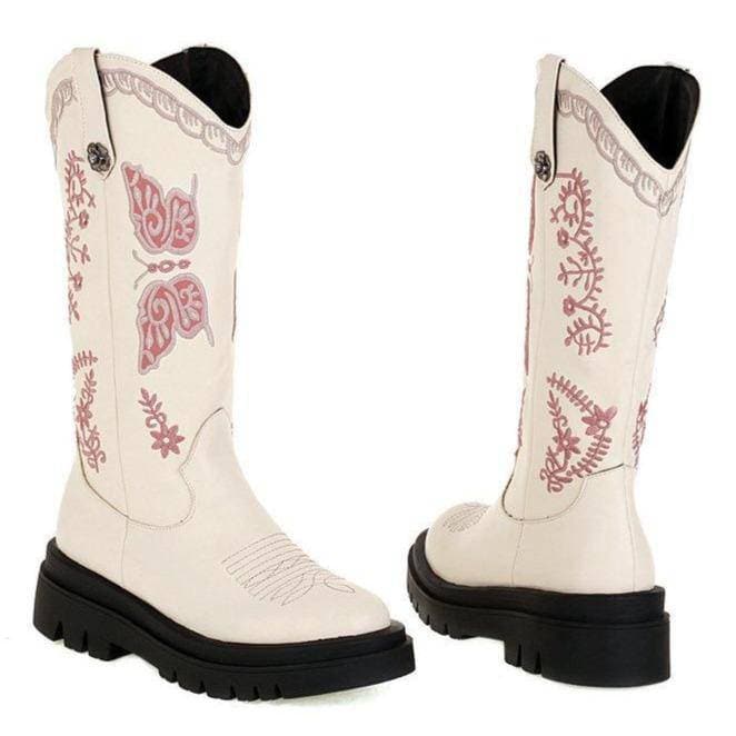 Women's Embroidery Wedge Platform Western Cowboy Boots