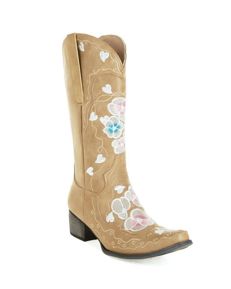 Women's Fashion Embroidery Chunky Heel Cowboy Boots