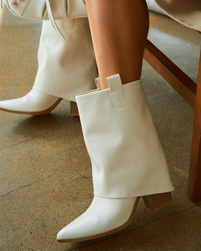 Women's Fashion Web celebrity style Slip On Chunky Heel Boots