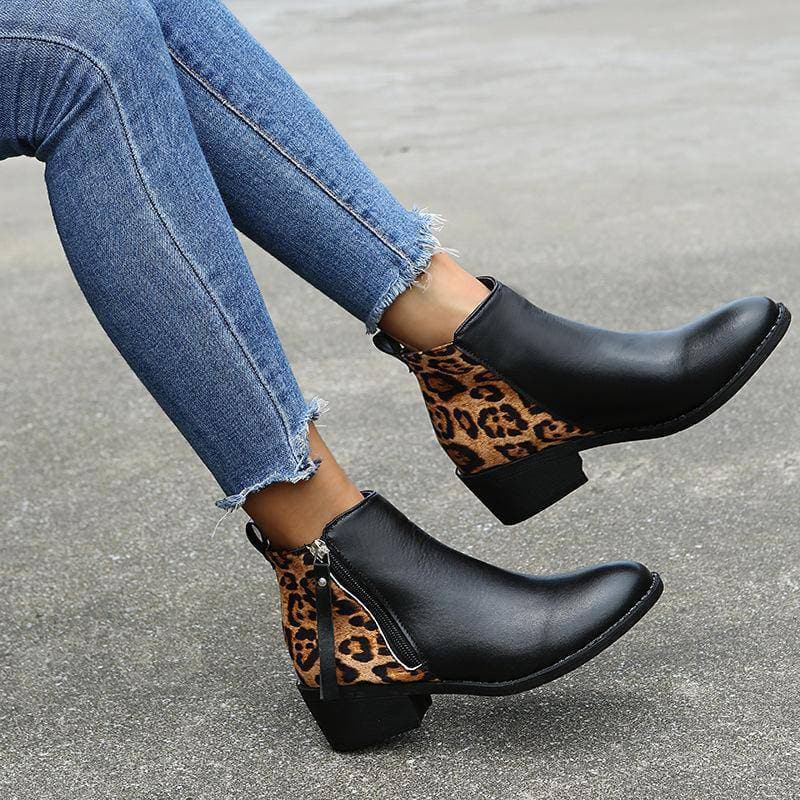 Women's Pattern Side-zip Chunky Heel Ankle Boots