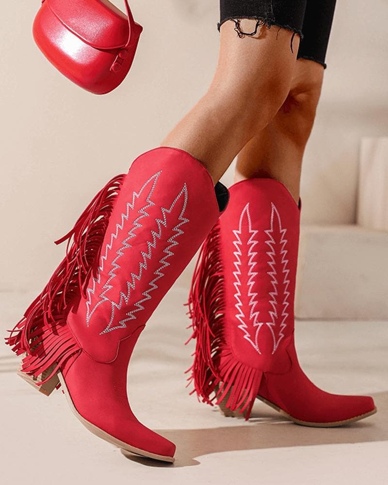 Women's Web celebrity style Embroidery Tassel Boots