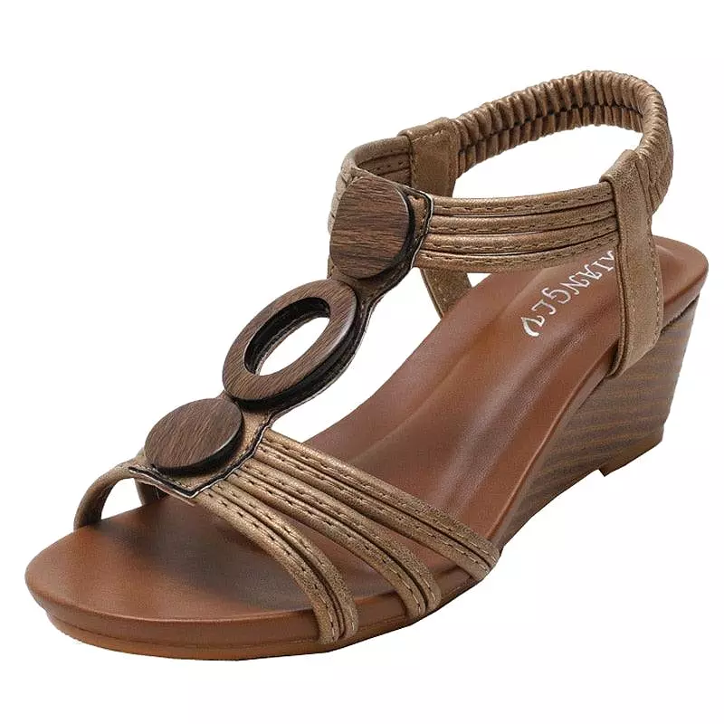 Wood Pattern Wedge Sandals